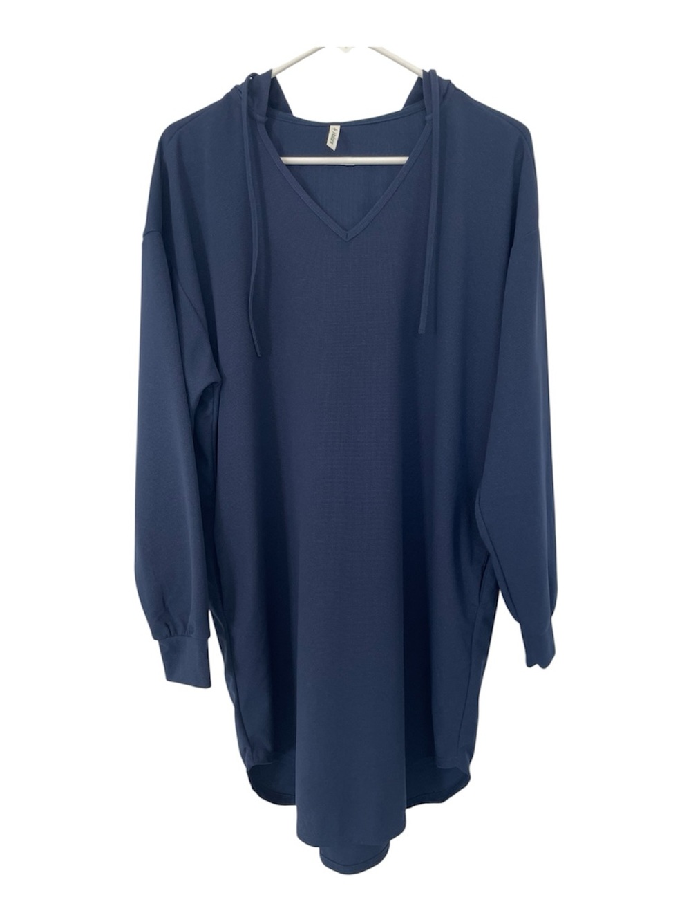 Halara Dark Blue Drawstring Hooded Mini Waffle Sweatshirt Dress